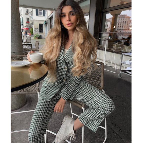 BLOGGER'S FAVE! Zara Tweed Flared Pants White/Green Sz M NWT - Picture 1 of 14